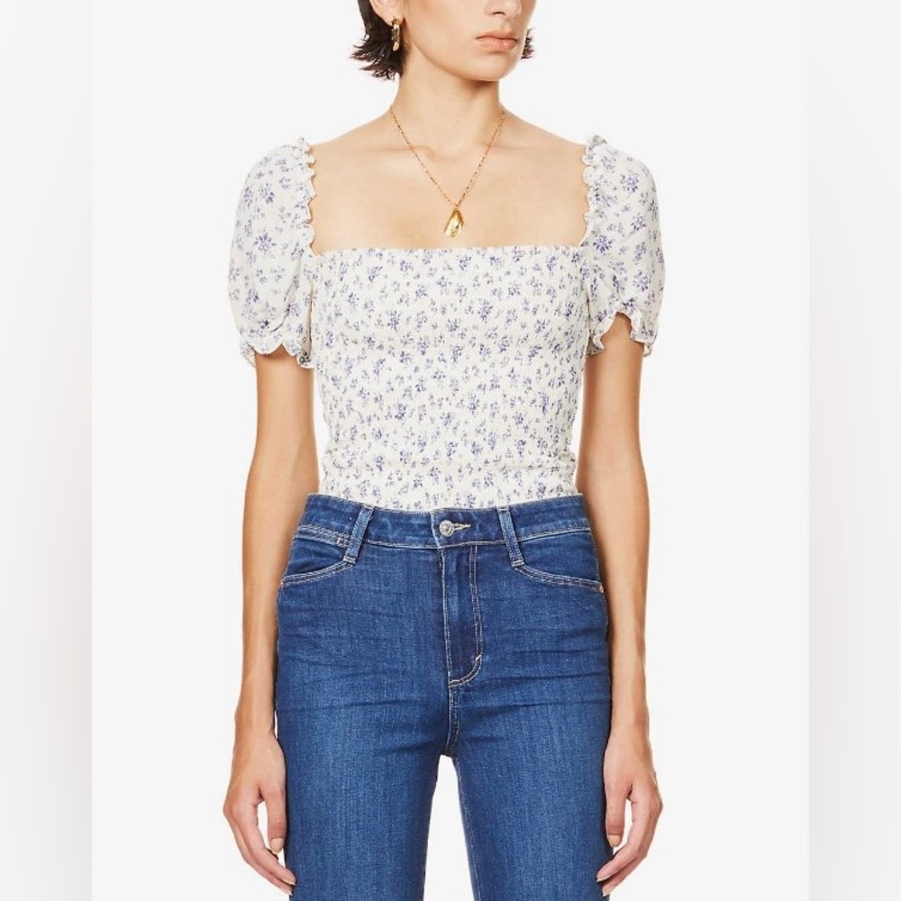 NWOT Reformation Jess Cropped Gracie Floral Shirred Chiffon Top In Cream Size L